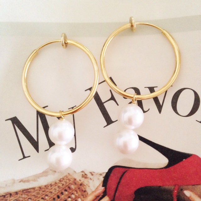 Handmade,Rittana、フープイヤリング、パール